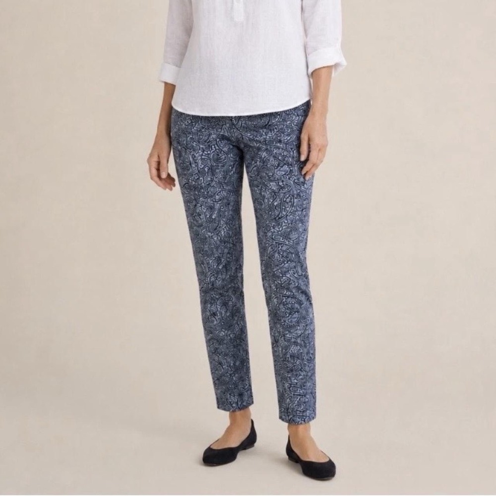 NWT J.Jill Blue Black Paisleys Stretch Cotton Ankle Pants Size 16 Office Career